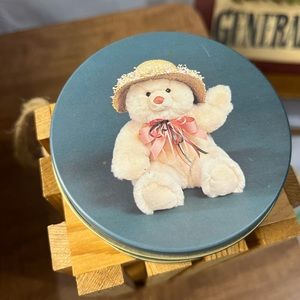 Vintage Teddy Bear Coasters Set Of 6 Cork Back With Storage Tin Blue Bear Tin